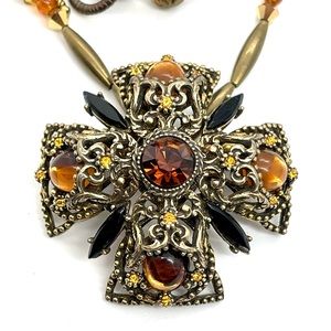 Vintage Selini Brooch and Amber Beaded Necklace